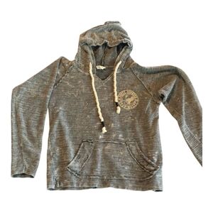 Happy Rooster Knit  Gray Sweater Hoodie Pullover Front Pockets Size S
